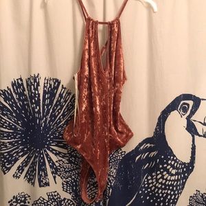 Pink velvet body suit- never worn